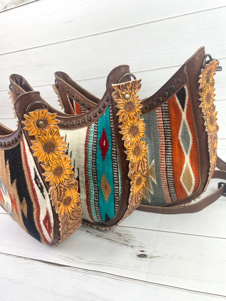 Western Fringe Purse in Native Wool and Leather Cowgirl 