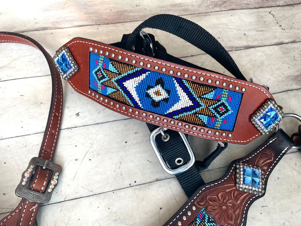 Royal Blue & Metallic Gold Inlay Bronc Halter