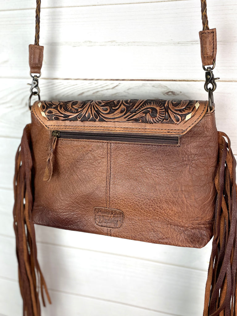 Tooled Leather Envelope Crossbody - Beige