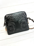 Sunflower Bull Head Leather Tooled and Buckstitch Handbag