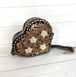 Heart Shaped Cream Floral Leather Tooled Canteen Bag