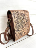 Flower Leather Tooled Cellphone Small Western Crossbody Bag