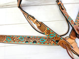 Turquoise Sunflower Paisley Buckstitch Tack Set