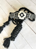 Woven Grey and Black Mohair Halter on Black Braided Muletape