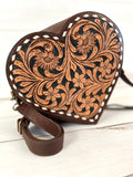 Heart Shaped Leather Tooled Canteen Bag