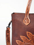 Distressed Leather Floral Bloom Tooled Large Tote Purse