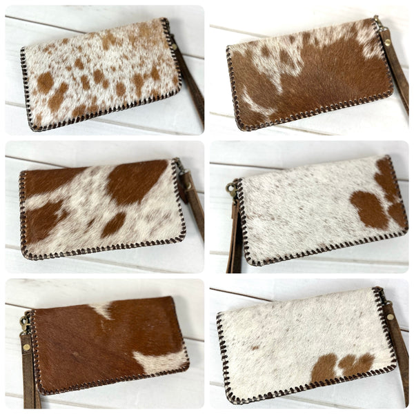 Brown Cowhide Whipstitch Leather Outer Wallet