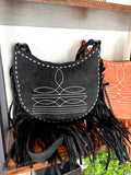 Retro Stitch Western Suede Fringe Hobo Purse