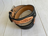 Black Suede and Leather Tooled Western Belt