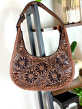 Western Floral Tooled Leather Hobo Purse