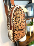 Leather Tooled and Cowhide Western Sling Bag