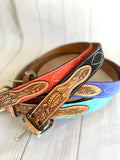 Red Suede and Leather Tooled Western Belt