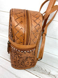 Leather Tooled Buckstitch Medium Size Backpack