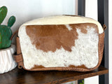 Western Cowhide Leather Handle Shaving and Cosmetic Bag