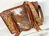 Prescott Cowhide Leather Tote with Tooled Painted Sunflowers