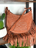 Retro Stitch Western Suede Fringe Hobo Purse