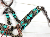 Brown and Turquoise Mohair Tack Set