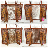 Prescott Cowhide Leather Tote with Tooled Painted Sunflowers