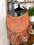 Retro Stitch Western Suede Fringe Hobo Purse