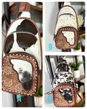 Brown Pattern Cowhide Floral Tooled Swatch Leather Western Backpack