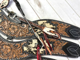 Leather Tooled Aztec Pattern Cowhide Inset Tripping Collar