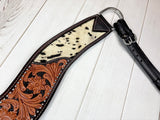 Cowhide with Floral Tooled Studded Tripping Collar