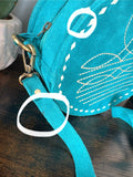 Clearance - Turquoise Suede Round Canteen Crossbody Bag