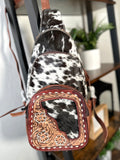 Brown Pattern Cowhide Floral Tooled Swatch Leather Western Backpack