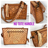 Floral Tooled Braided Border Structured Crossbody Purse