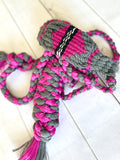 Woven Pink and Grey Mohair Band Halter on Braided Muletape