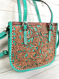 Floral and Alligator Tooled Leather Western Tote