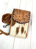 Western Carryall Cowhide and Leather Tooled Crossbody Wallet