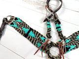 Brown and Turquoise Mohair Tack Set