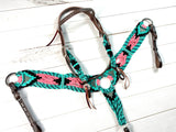 Pink and Turquoise Mohair Tack Set