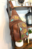 Sunflower Southwest Leather Tooled Sling Bag