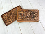 Large Leather Floral Tooled Zipper Wallet