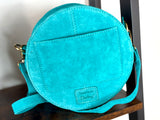 Clearance - Turquoise Suede Round Canteen Crossbody Bag