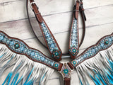 Blue and White Diamond Ombre Fringe Tack Set