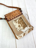 Western Carryall Cowhide and Leather Tooled Crossbody Wallet