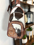 Brown Pattern Cowhide Floral Tooled Swatch Leather Western Backpack