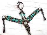 Brown and Turquoise Mohair Tack Set