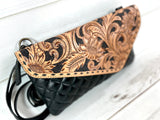 Western Black Quilted Leather Tooled Envelope Style Purse