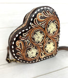 Heart Shaped Cream Floral Leather Tooled Canteen Bag