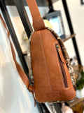 Leather Tooled and Cowhide Western Sling Bag