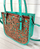 Floral and Alligator Tooled Leather Western Tote