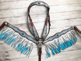 Blue and White Diamond Ombre Fringe Tack Set