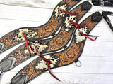 Leather Tooled Aztec Pattern Cowhide Inset Tripping Collar