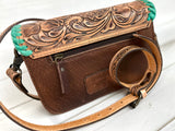 Braided Leather Border Pill Box Crossbody Western Leather Handbag