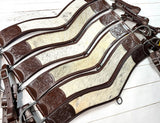 Grey and Tan Cowhide Dark Leather Tooled Tripping Collar