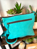 Turquoise Suede Brocade Medium Leather Tooled & Buckstitch Purse